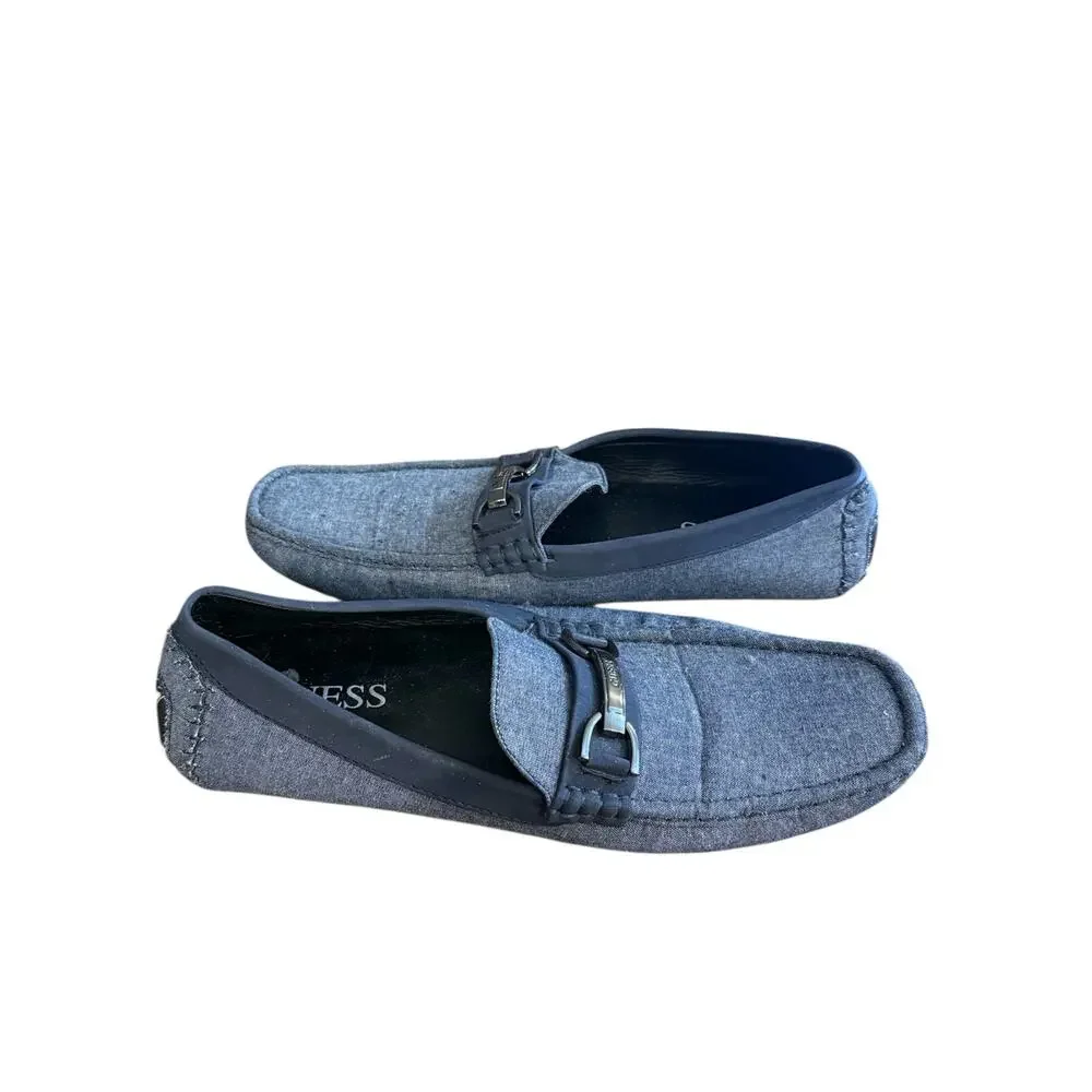 Guess Gray Denim Slip-On Horsebit Loafers Dress Shoes Men's Size 9.5 Med